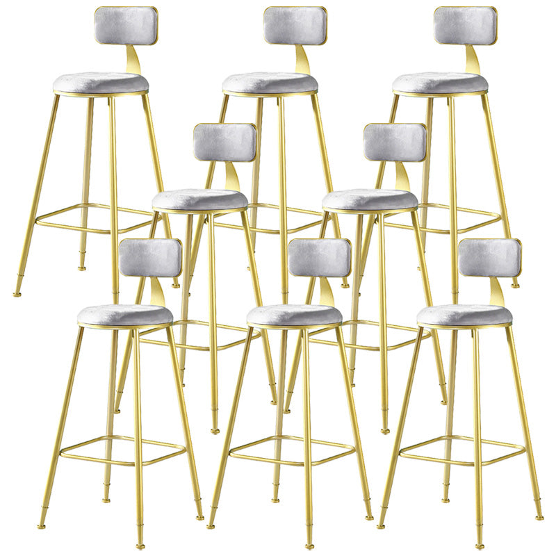 Glam Style Velvet Barstool Round Bar Height Stool with Gold Frame