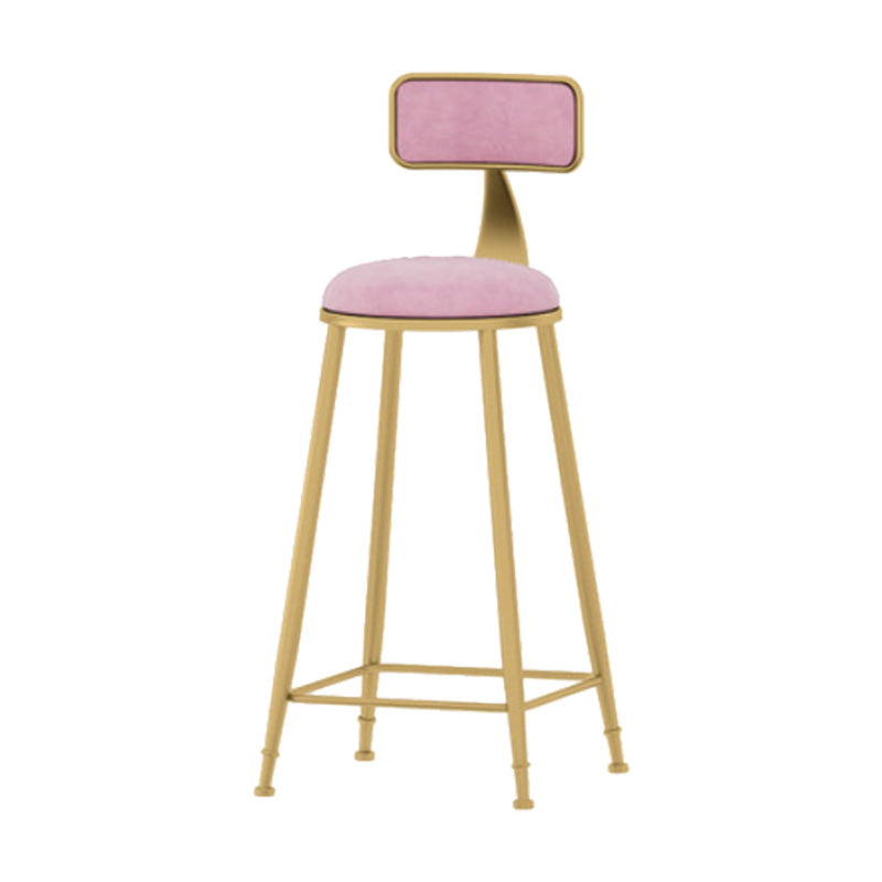 Glam Style Velvet Barstool Round Bar Height Stool with Gold Frame