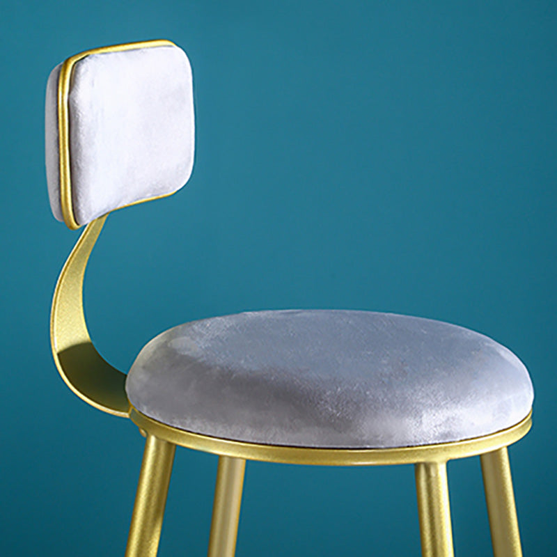 Glam Style Velvet Barstool Round Bar Height Stool with Gold Frame