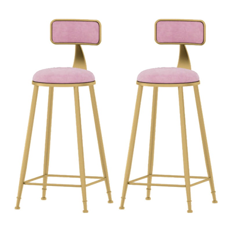 Glam Style Velvet Barstool Round Bar Height Stool with Gold Frame