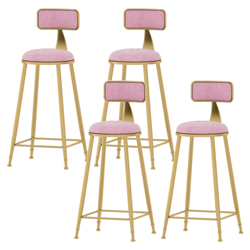 Glam Style Velvet Barstool Round Bar Height Stool with Gold Frame