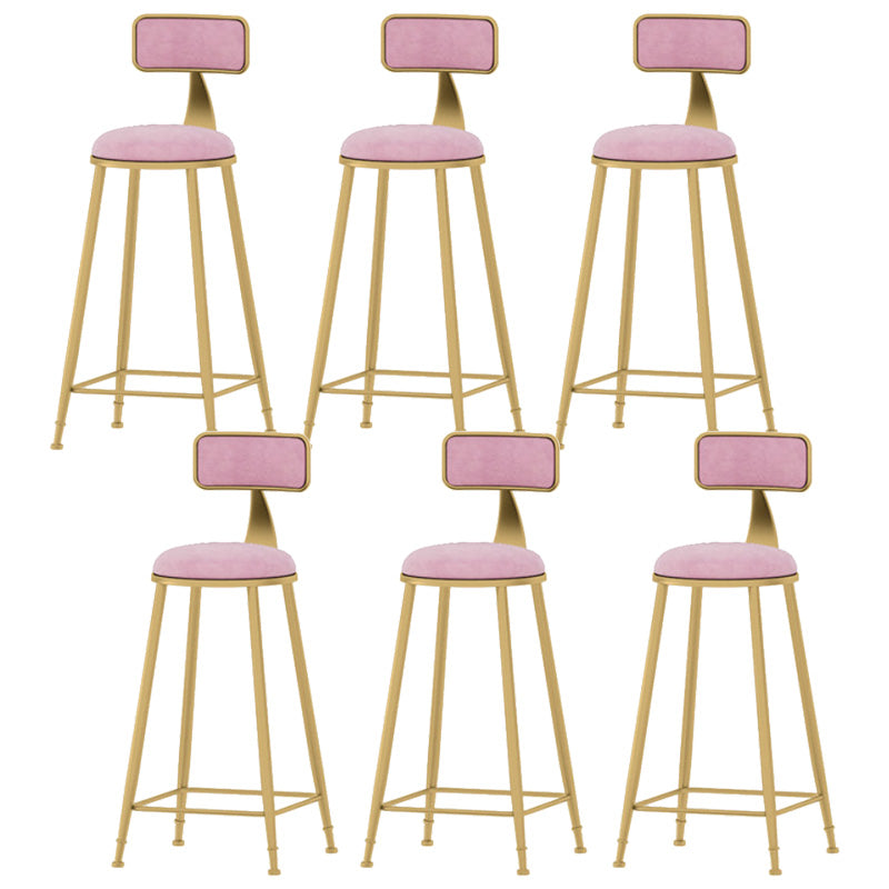 Glam Style Velvet Barstool Round Bar Height Stool with Gold Frame
