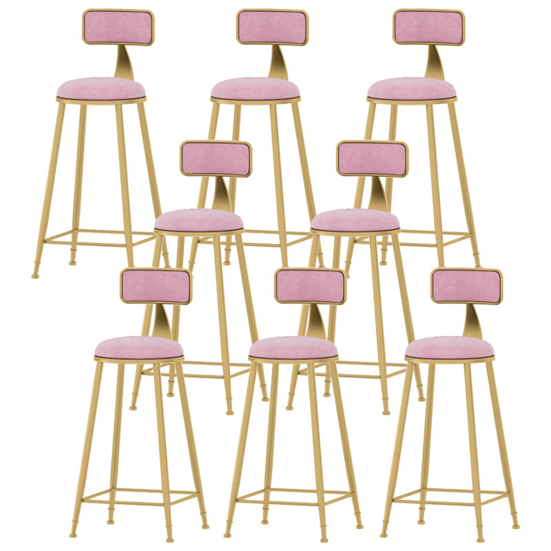 Glam Style Velvet Barstool Round Bar Height Stool with Gold Frame