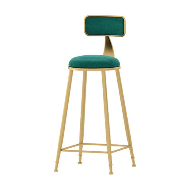 Glam Style Velvet Barstool Round Bar Height Stool with Gold Frame