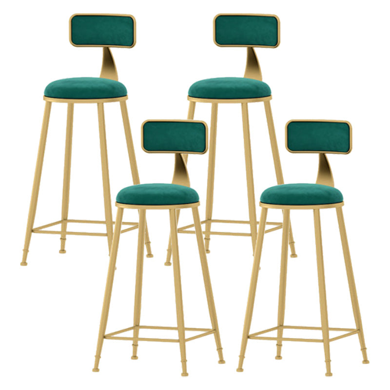 Glam Style Velvet Barstool Round Bar Height Stool with Gold Frame