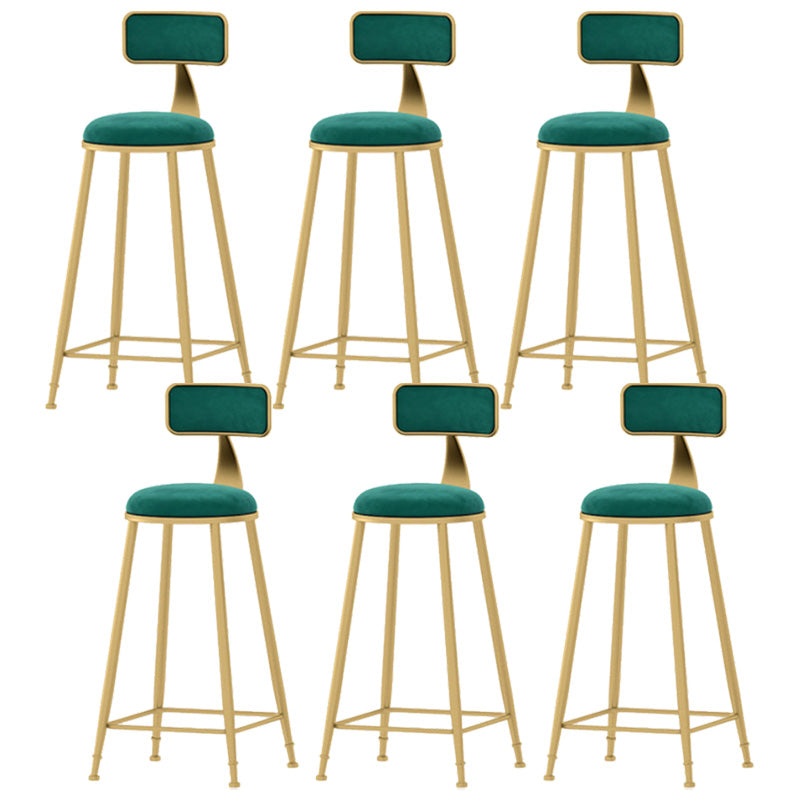 Glam Style Velvet Barstool Round Bar Height Stool with Gold Frame