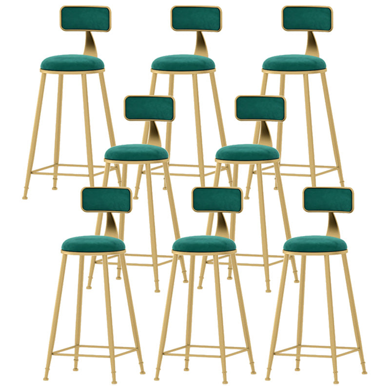 Glam Style Velvet Barstool Round Bar Height Stool with Gold Frame