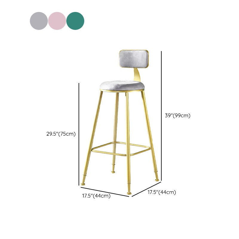 Glam Style Velvet Barstool Round Bar Height Stool with Gold Frame