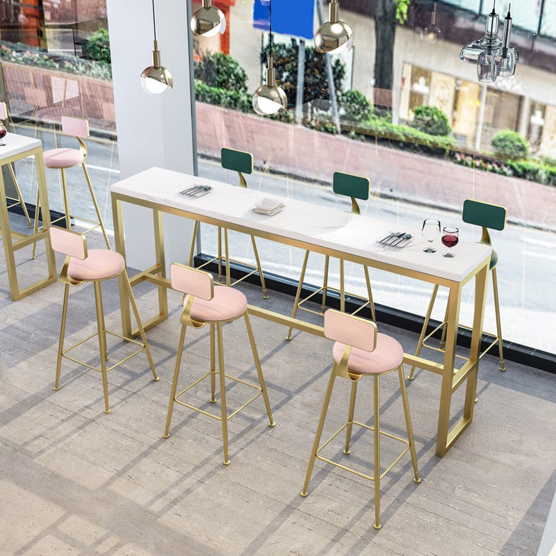 Upholstered Counter Stool Glam Style Low Back Bar Stool with Gold Frame