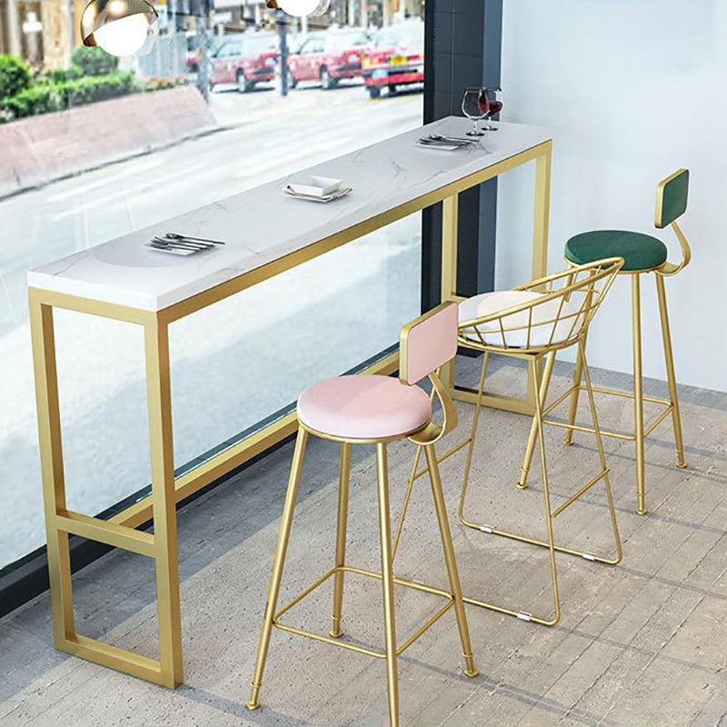 Upholstered Counter Stool Glam Style Low Back Bar Stool with Gold Frame