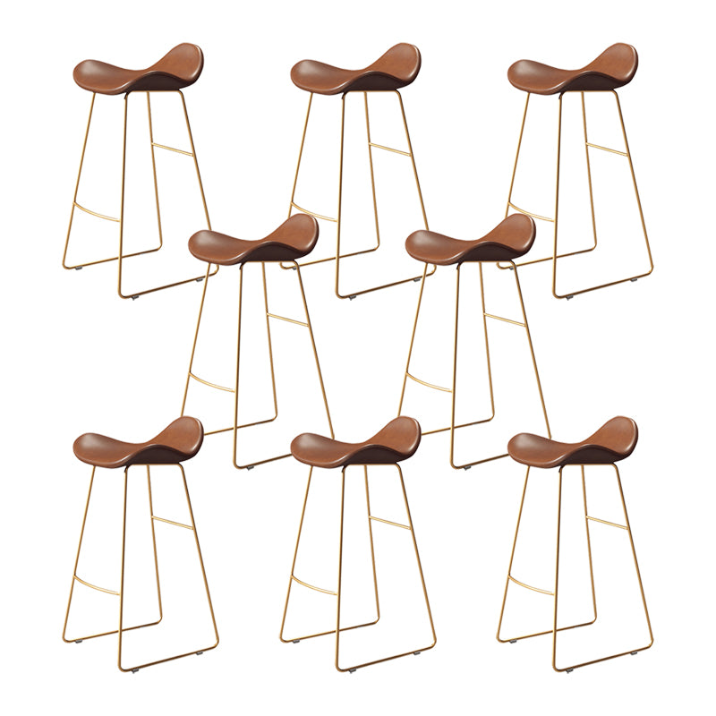 Glam Style Faux Leather Barstool Saddle Seat Bar Stool for Living Room