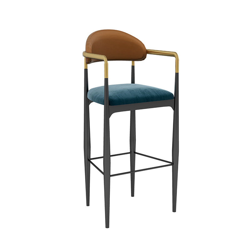 Modern Armless Backrest Counter Stool Iron Bar Stool with Cushion for Dining Room