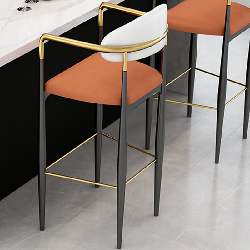 Modern Armless Backrest Counter Stool Iron Bar Stool with Cushion for Dining Room