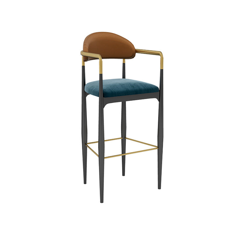 Modern Armless Backrest Counter Stool Iron Bar Stool with Cushion for Dining Room