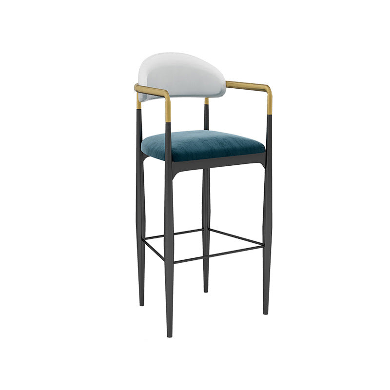 Modern Armless Backrest Counter Stool Iron Bar Stool with Cushion for Dining Room