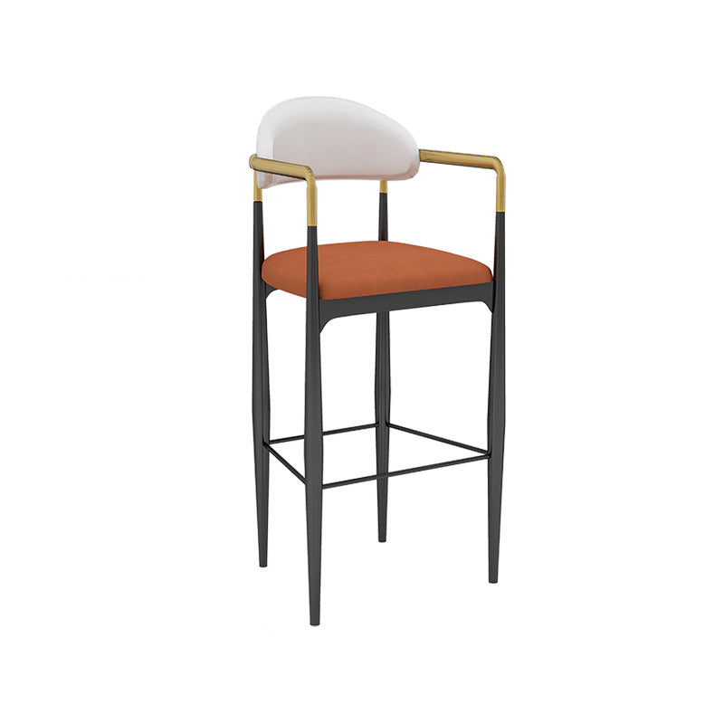 Modern Armless Backrest Counter Stool Iron Bar Stool with Cushion for Dining Room
