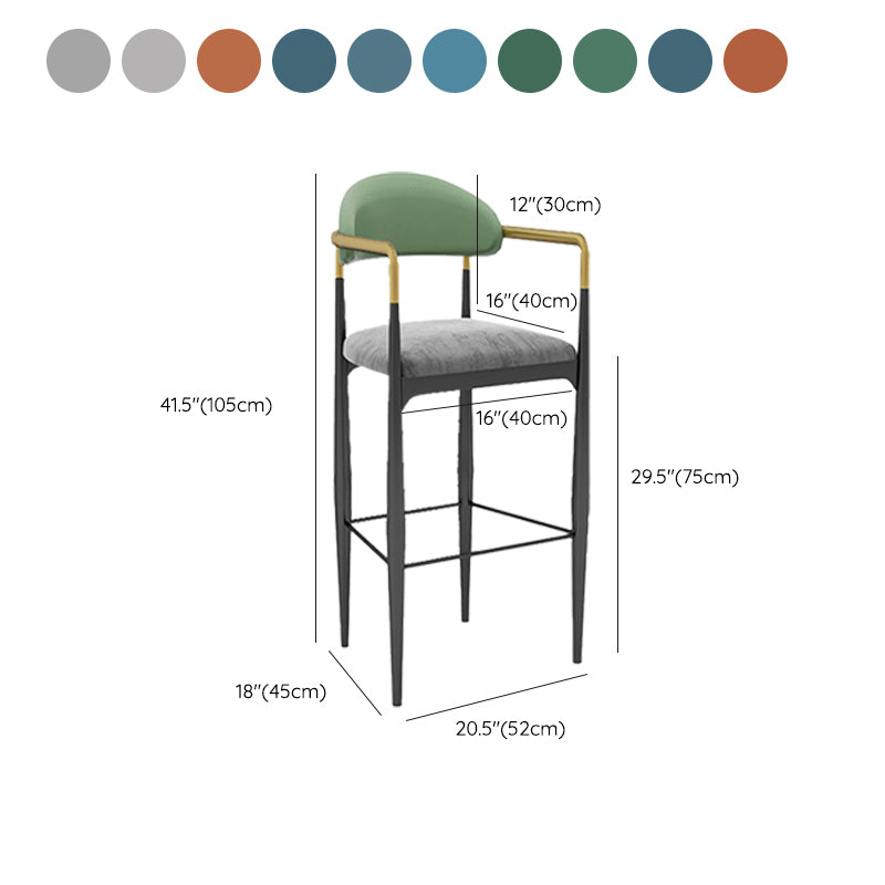 Modern Armless Backrest Counter Stool Iron Bar Stool with Cushion for Dining Room