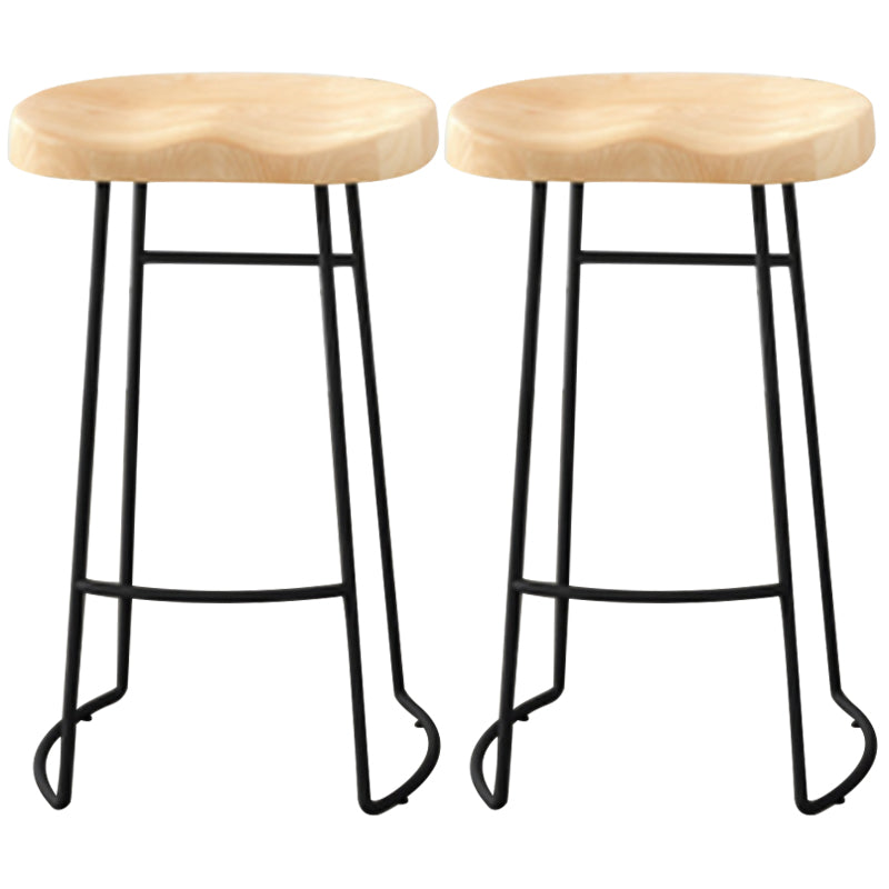 Modern Armless Backless Counter Stool Pine Wood Bar Stool with Pedal for Cafe