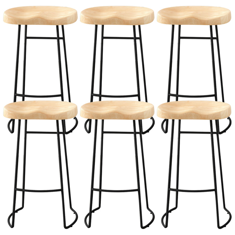 Modern Armless Backless Counter Stool Pine Wood Bar Stool with Pedal for Cafe