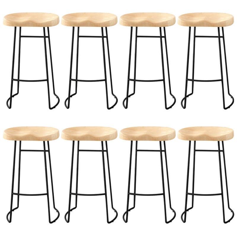 Modern Armless Backless Counter Stool Pine Wood Bar Stool with Pedal for Cafe