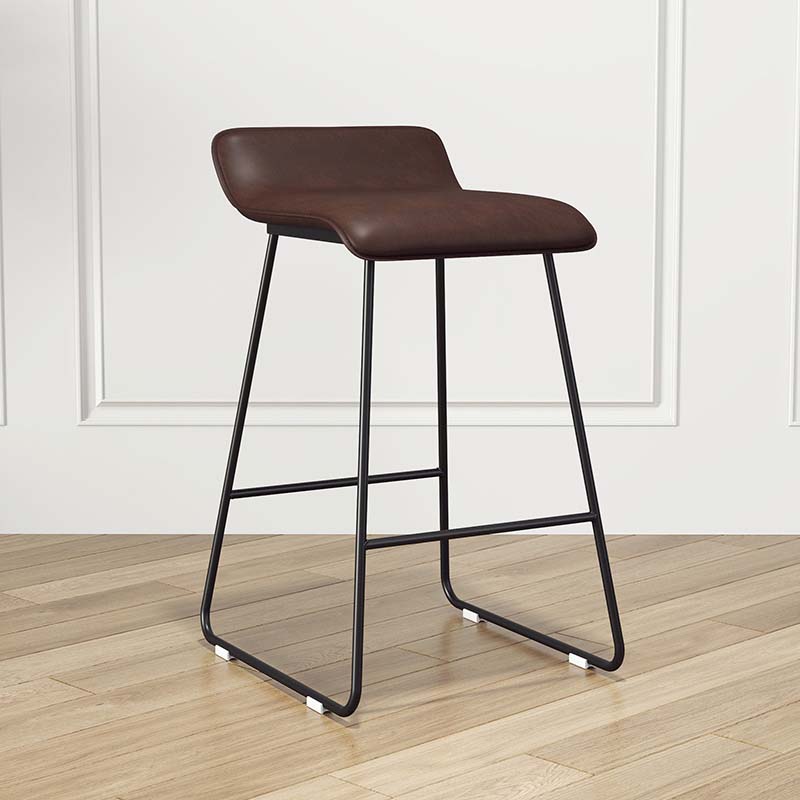 Modern Style Metal Bar Stool Leather Low Back Counter Stool for Restaurant