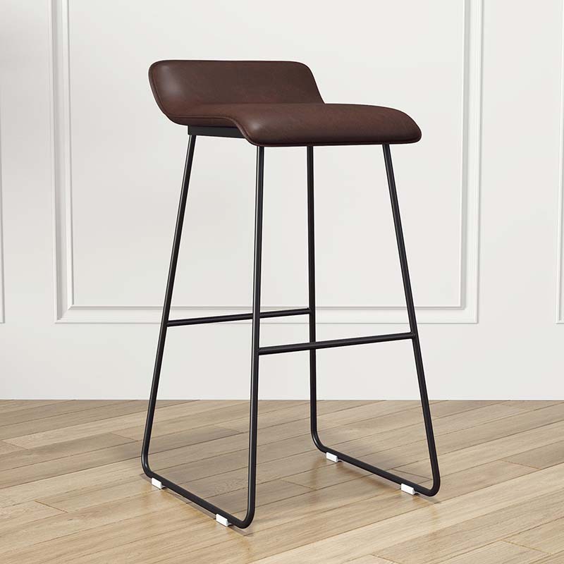 Modern Style Metal Bar Stool Leather Low Back Counter Stool for Restaurant