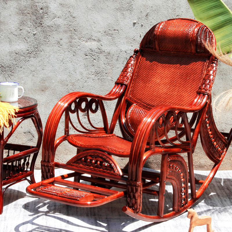 Traditional Rocking Chair Rattan Frame Solid Color Spindle Backrest Indoor Rocking Chair