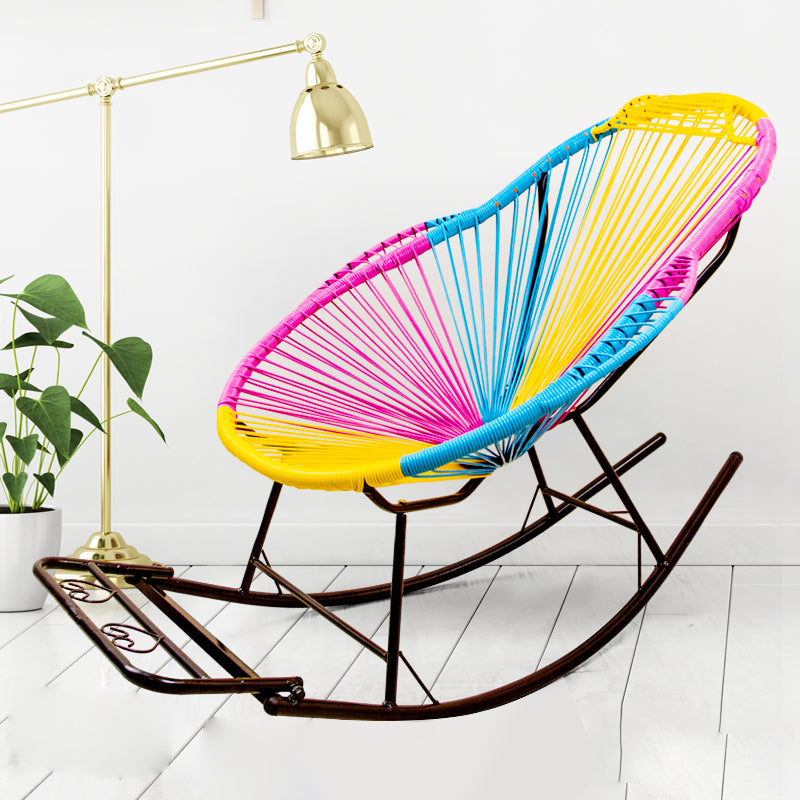 Contemporary Rocking Chair Rattan Metal Frame Wing Chair Back Indoor Rocking Chair