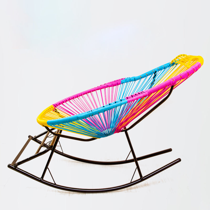 Contemporary Rocking Chair Rattan Metal Frame Wing Chair Back Indoor Rocking Chair