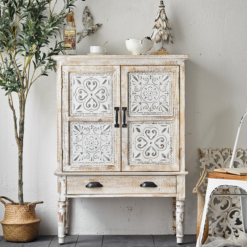 Industrial Wood Accent Cabinet White Accent Cabinet in Distressed Finish