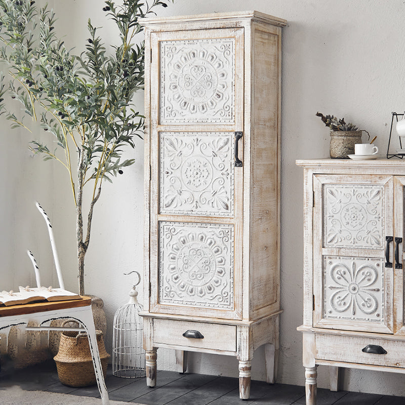 Industrial Wood Accent Cabinet White Accent Cabinet in Distressed Finish