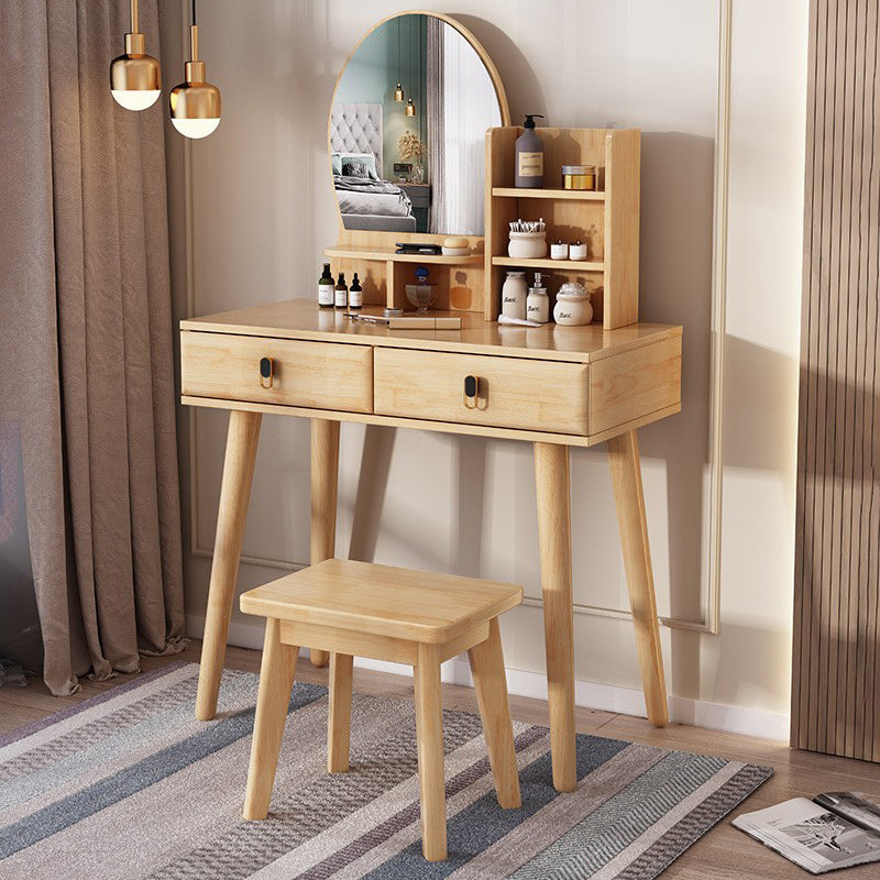 Scandinavian Rubberwood  Makeup Counter 2 Drawers Vanity Dressing Table