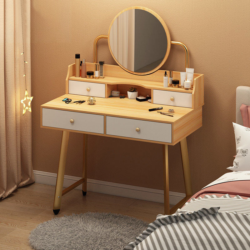 Scandinavian Wooden Dressing Table Mirror Make-up Vanity with Drawers