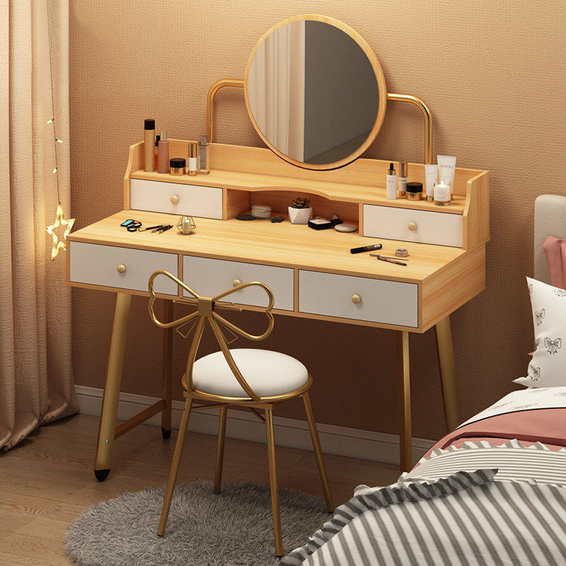 Scandinavian Wooden Dressing Table Mirror Make-up Vanity with Drawers