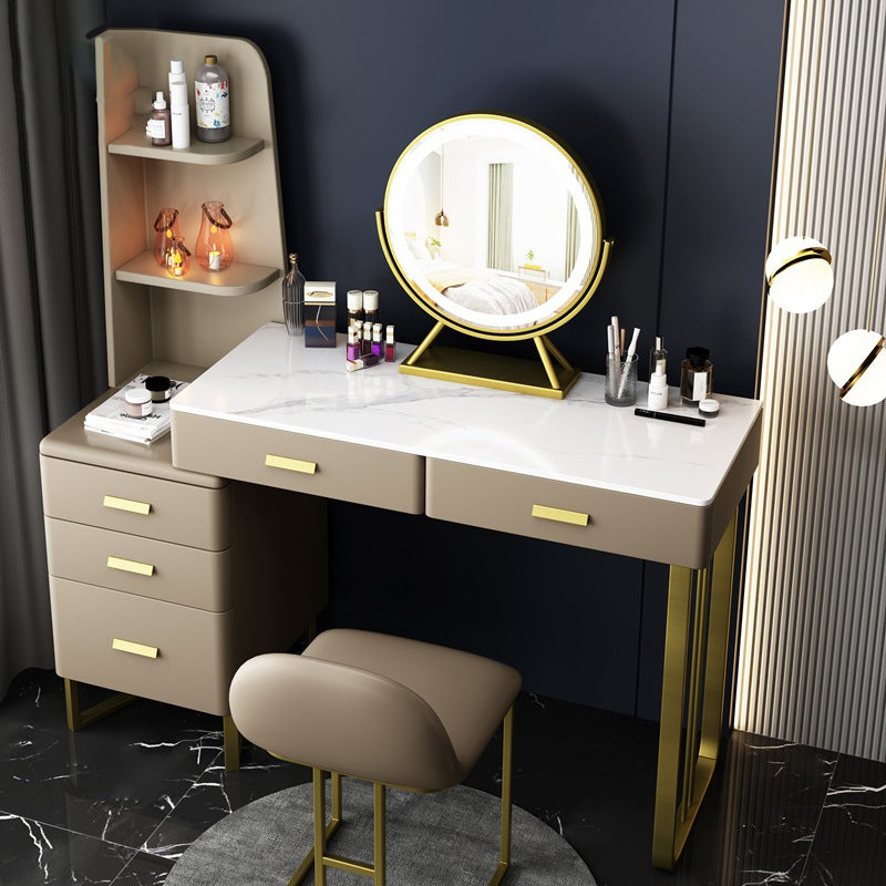 51.2" H Slate Vanity Makeup Desk with Storage Shelves and 5-Drawer
