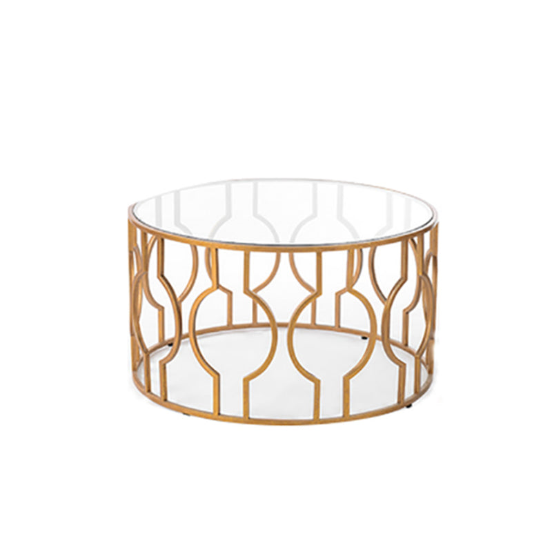 Contemporary Round Glass Coffee Table Brass Metal Frame 1 Single Cocktail Table