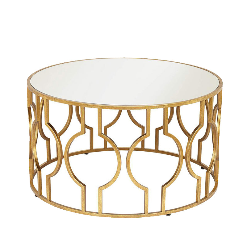 Contemporary Round Glass Coffee Table Brass Metal Frame 1 Single Cocktail Table