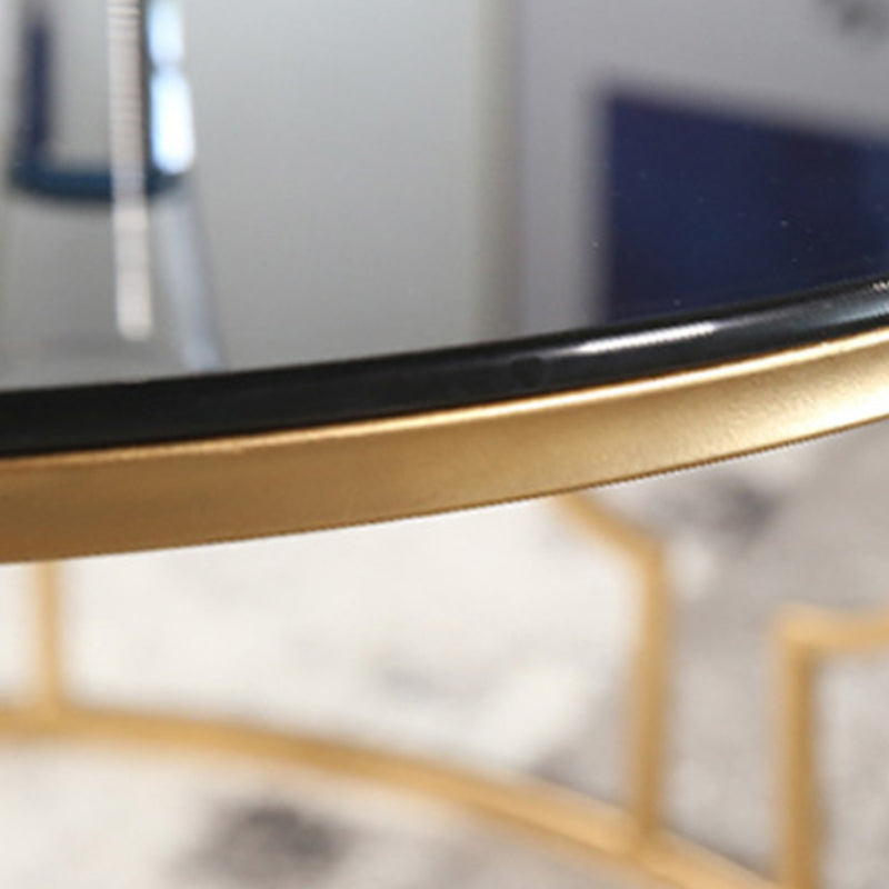 Contemporary Round Glass Coffee Table Brass Metal Frame 1 Single Cocktail Table
