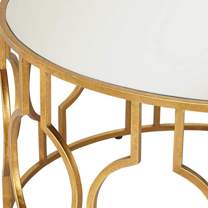 Contemporary Round Glass Coffee Table Brass Metal Frame 1 Single Cocktail Table