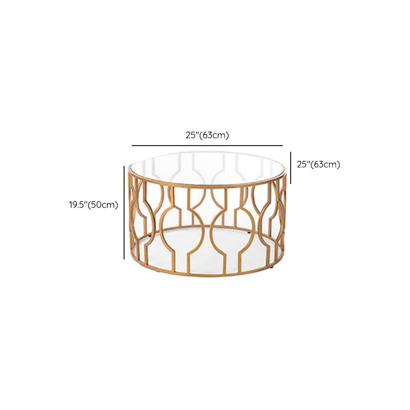 Contemporary Round Glass Coffee Table Brass Metal Frame 1 Single Cocktail Table
