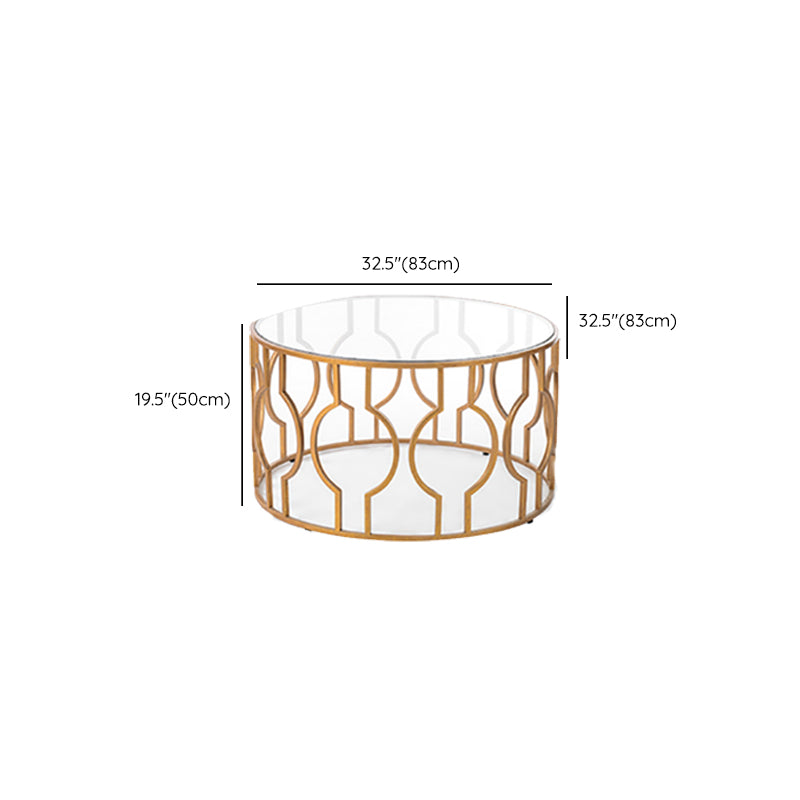 Contemporary Round Glass Coffee Table Brass Metal Frame 1 Single Cocktail Table
