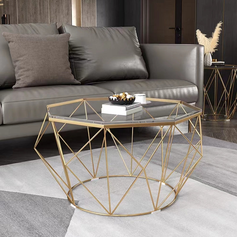 Modernism Glass Octagon Coffee Table 17.7" H Simple Iron Frame Cocktail Table