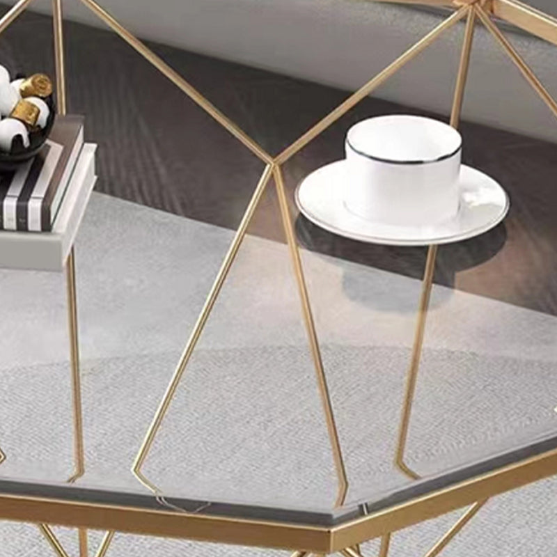 Modernism Glass Octagon Coffee Table 17.7" H Simple Iron Frame Cocktail Table