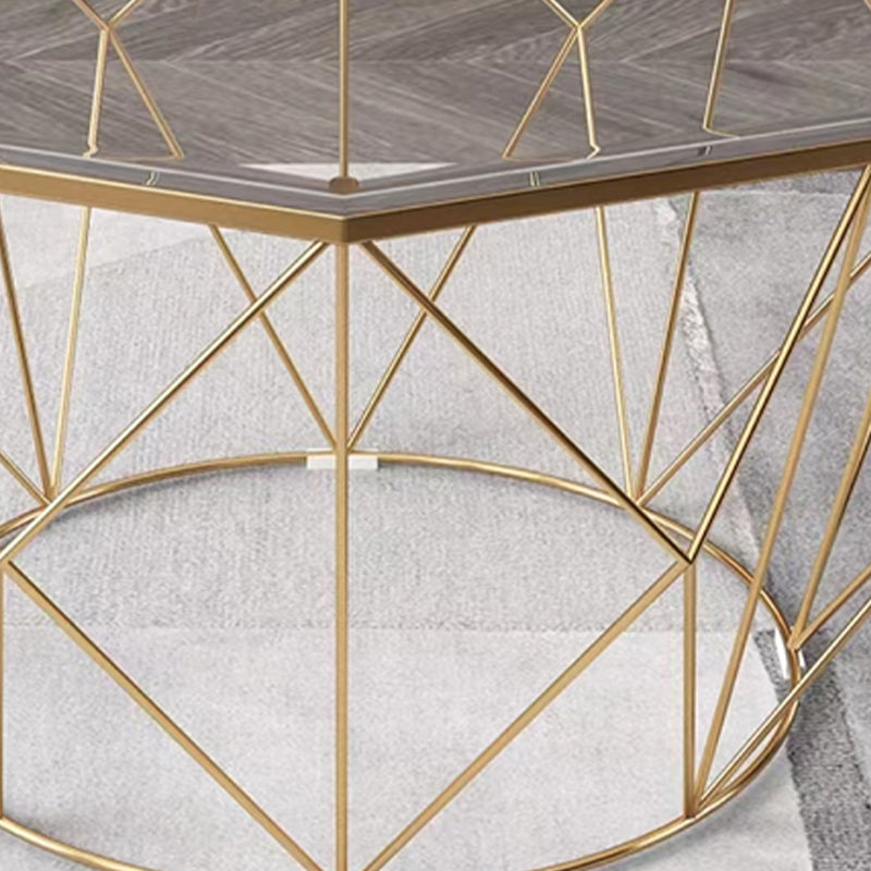 Modernism Glass Octagon Coffee Table 17.7" H Simple Iron Frame Cocktail Table