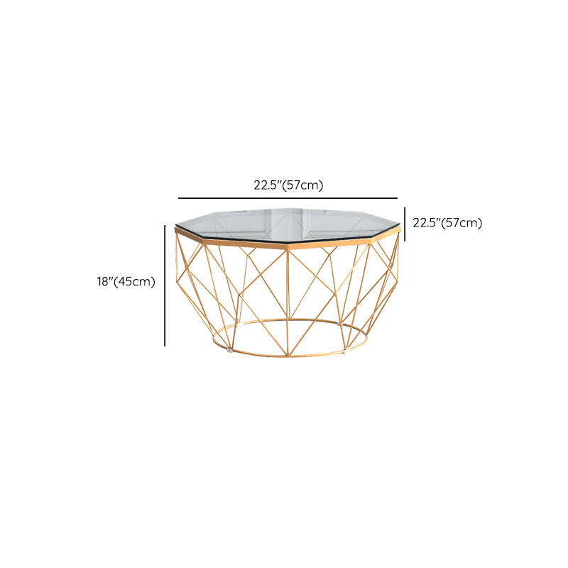 Modernism Glass Octagon Coffee Table 17.7" H Simple Iron Frame Cocktail Table