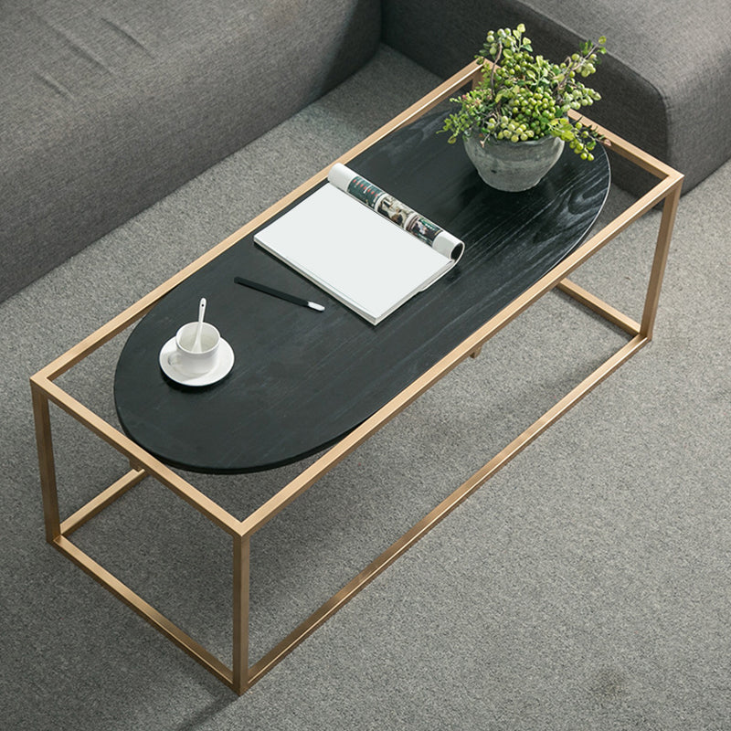 Solid Wood Rectangular Coffee Table Contemporary 1 Single Iron Frame Cocktail Table