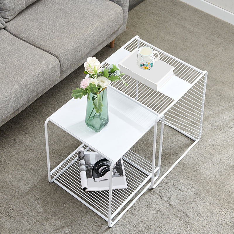 Mid-Century Modern 1/2-Piece Coffee Table in Square Iron Cocktail Table