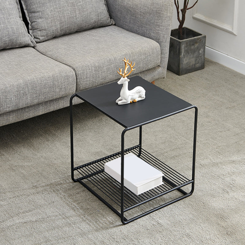 Mid-Century Modern 1/2-Piece Coffee Table in Square Iron Cocktail Table
