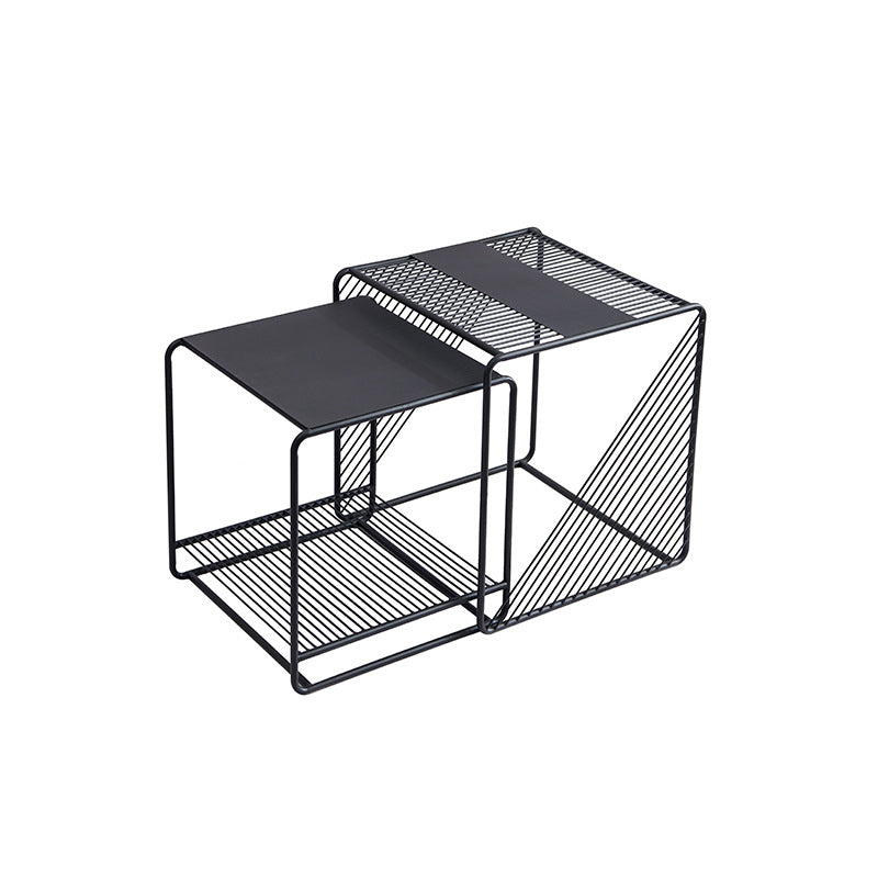 Mid-Century Modern 1/2-Piece Coffee Table in Square Iron Cocktail Table