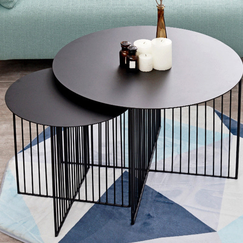 Mid Century Round Iron Coffee Cocktail Table Cross Legs Simple Coffee Table